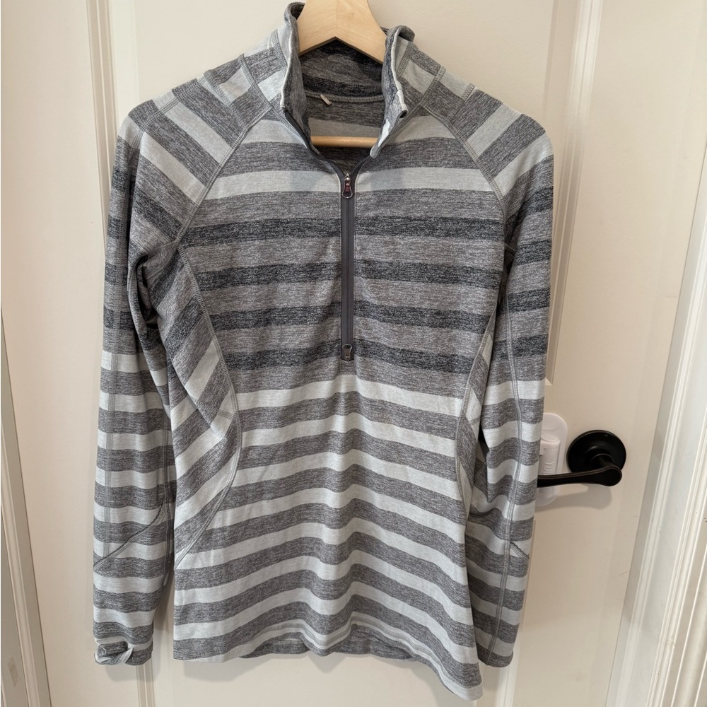 lululemon athletica Gray and White Striped Long Sleeve Tee